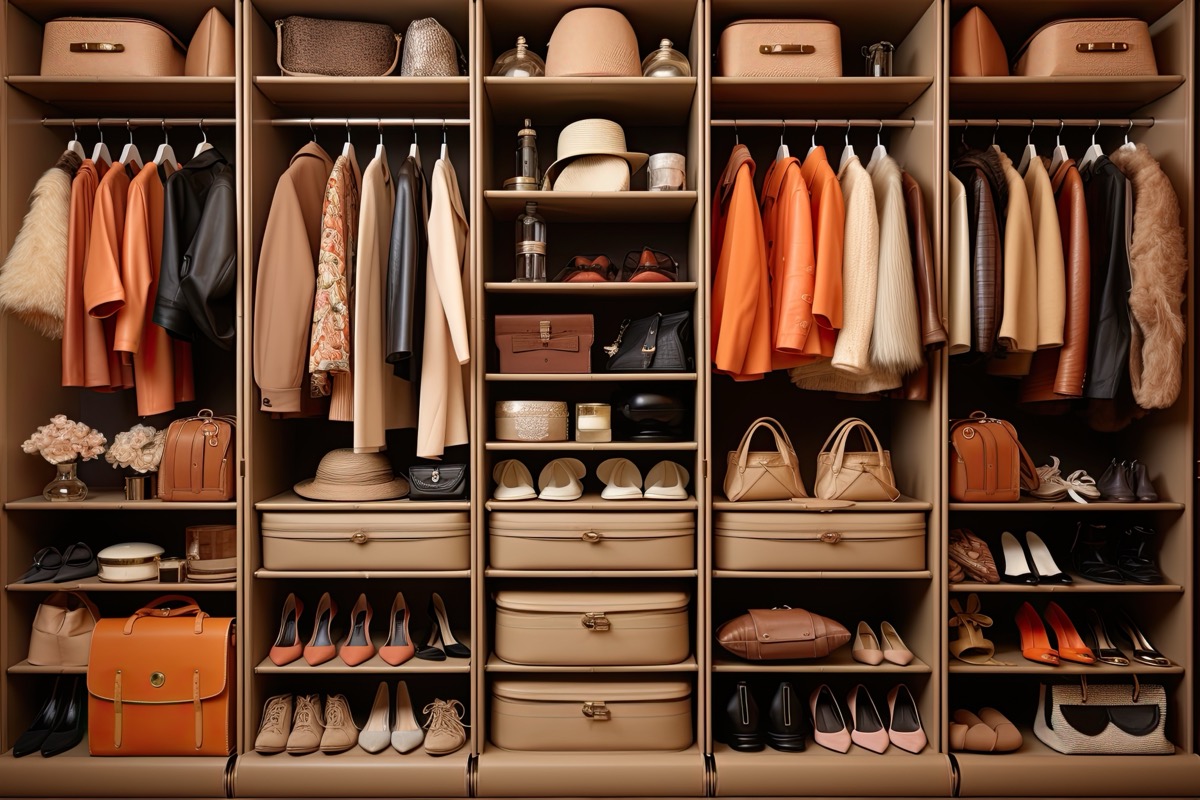 Beautifully organized luxury closet with clothes, shoes, and bags — closet organization service
